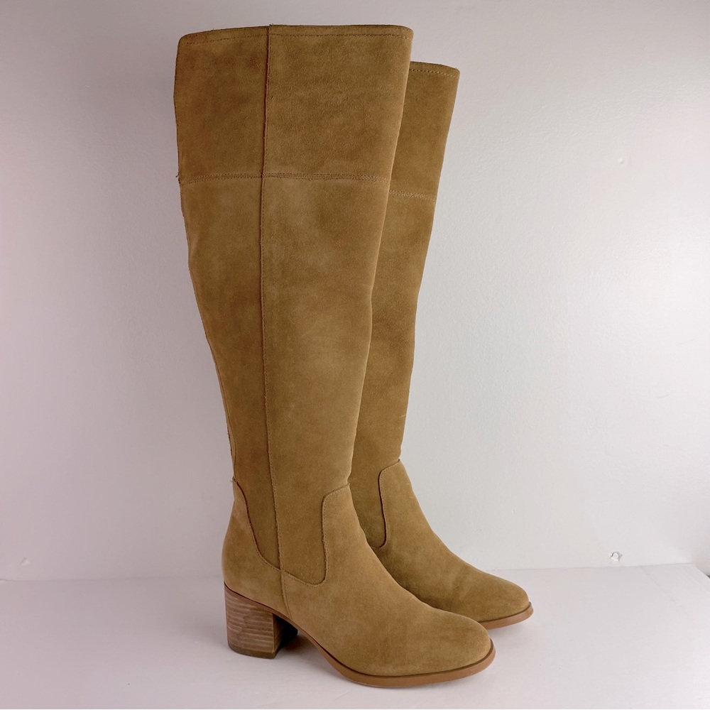 Marc Fisher Tan Suede Over-the-Knee Block Heel Boots